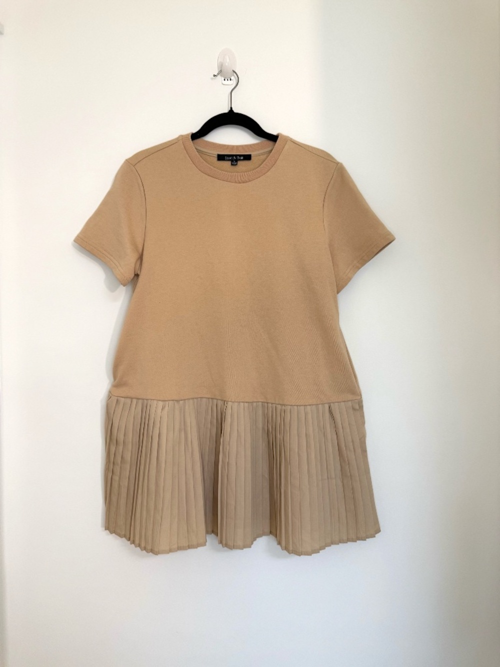 Strut & Bolt Oversized Tan Pleated Dress w/ Pockets Size Small S